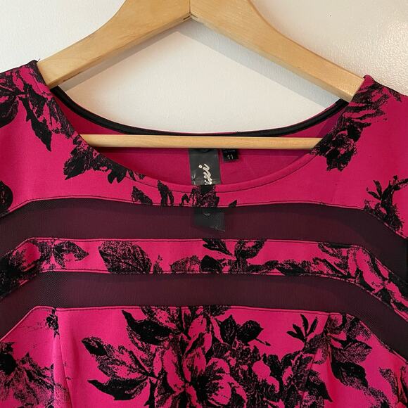 Trixxi Burgundy Velvet Floral Dress Size 11 Short Sleeve Mesh Event Party Dress - Picture 12 of 14